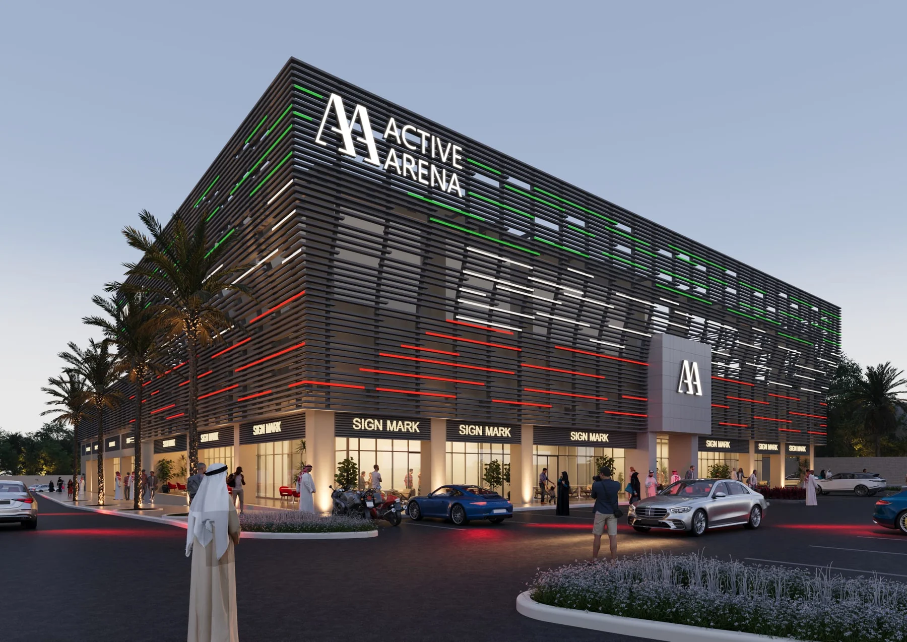 Active Arena – حروف واجهات ومشروع هوية خارجية